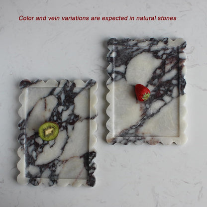 Natural Luxury Scalloped Marble Tray 10.8"x8", Rectangle Vanity Tray for Bathroom Kitchen Counter