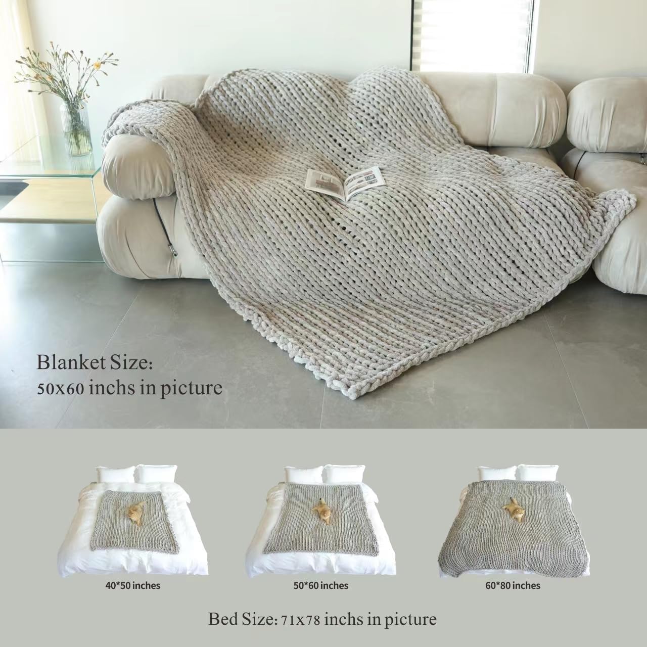 Maetoow Tighter Version Chenille Chunky Knit Blanket Throw 50×60 Inch, Handmade Warm & Cozy Blanket
