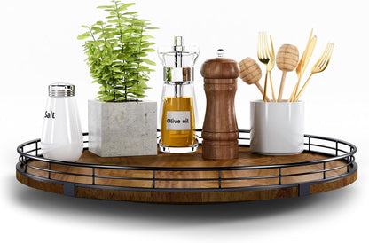 Farmhouse Oak 16" Lazy Susan Turntable Organizer for Cabinet, Round Wooden Lazy Susan Organization