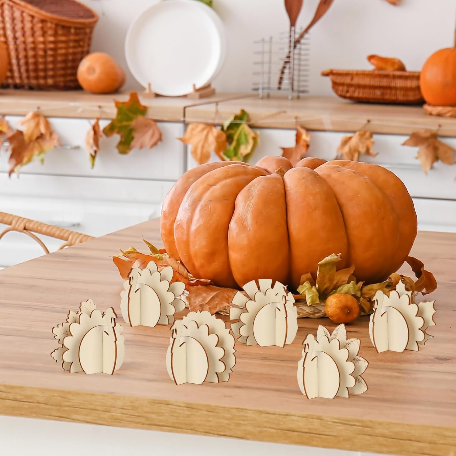 COCHIE DIY 3D Turkey Thanksgiving Wood Crafts to Paint for Kids Adults, Paintable Unfinished Wooden