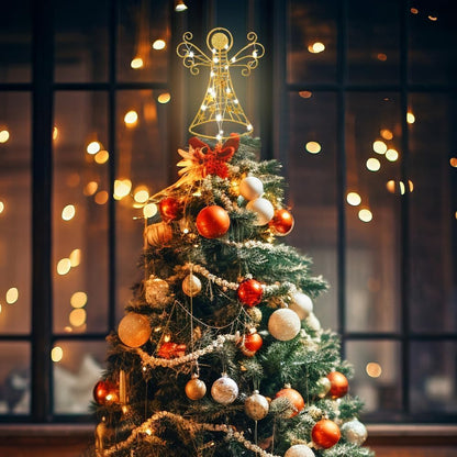 hogardeck Christmas Tree Topper, Glittered Gold Angel Tree Topper for Christmas Treetop, 30 LED