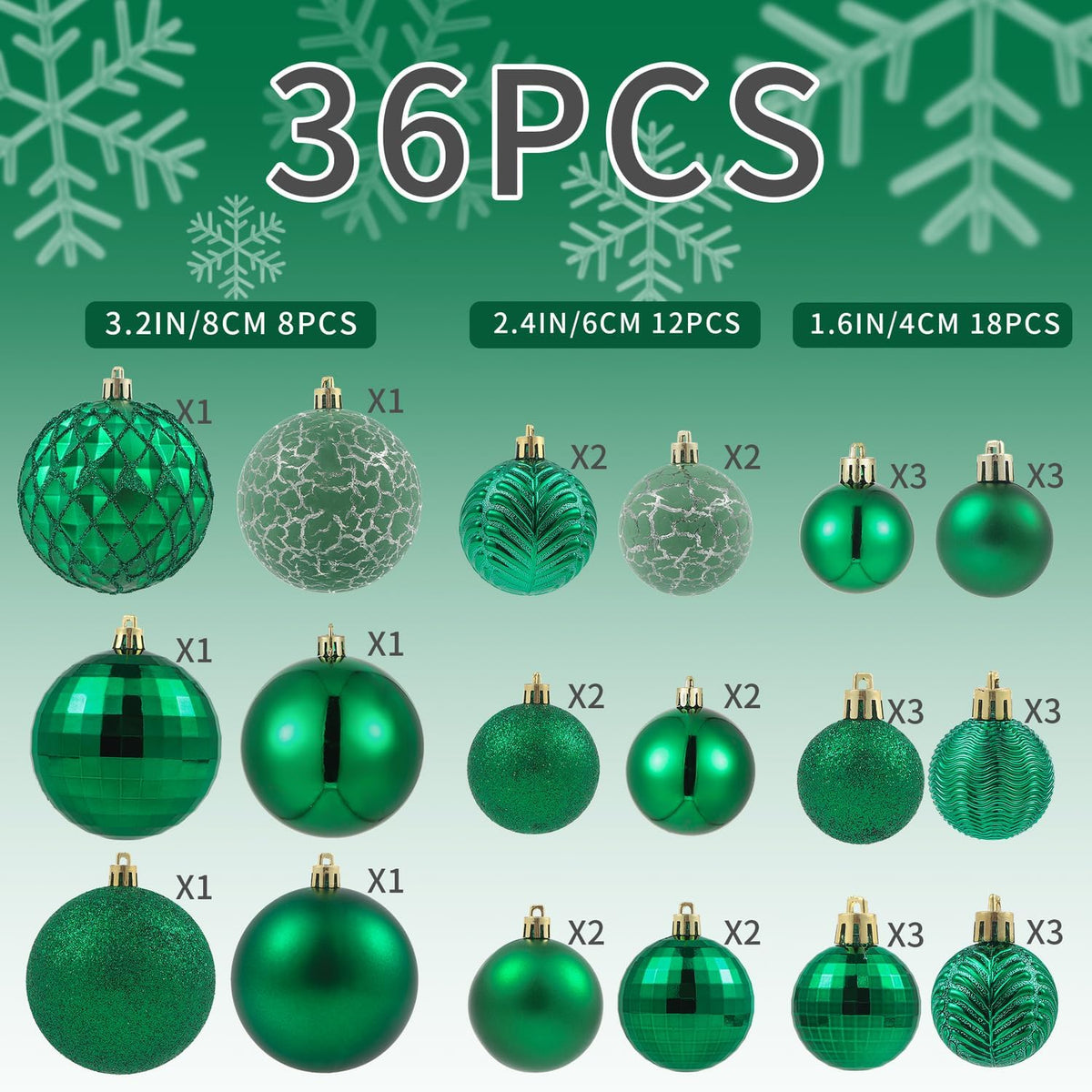 LANGXUN 36pcs Emerald Green Christmas Tree Decorations Balls, Bolas De Navidad, 2025 Christmas