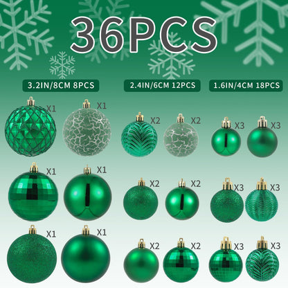 LANGXUN 36pcs Emerald Green Christmas Tree Decorations Balls, Bolas De Navidad, 2025 Christmas