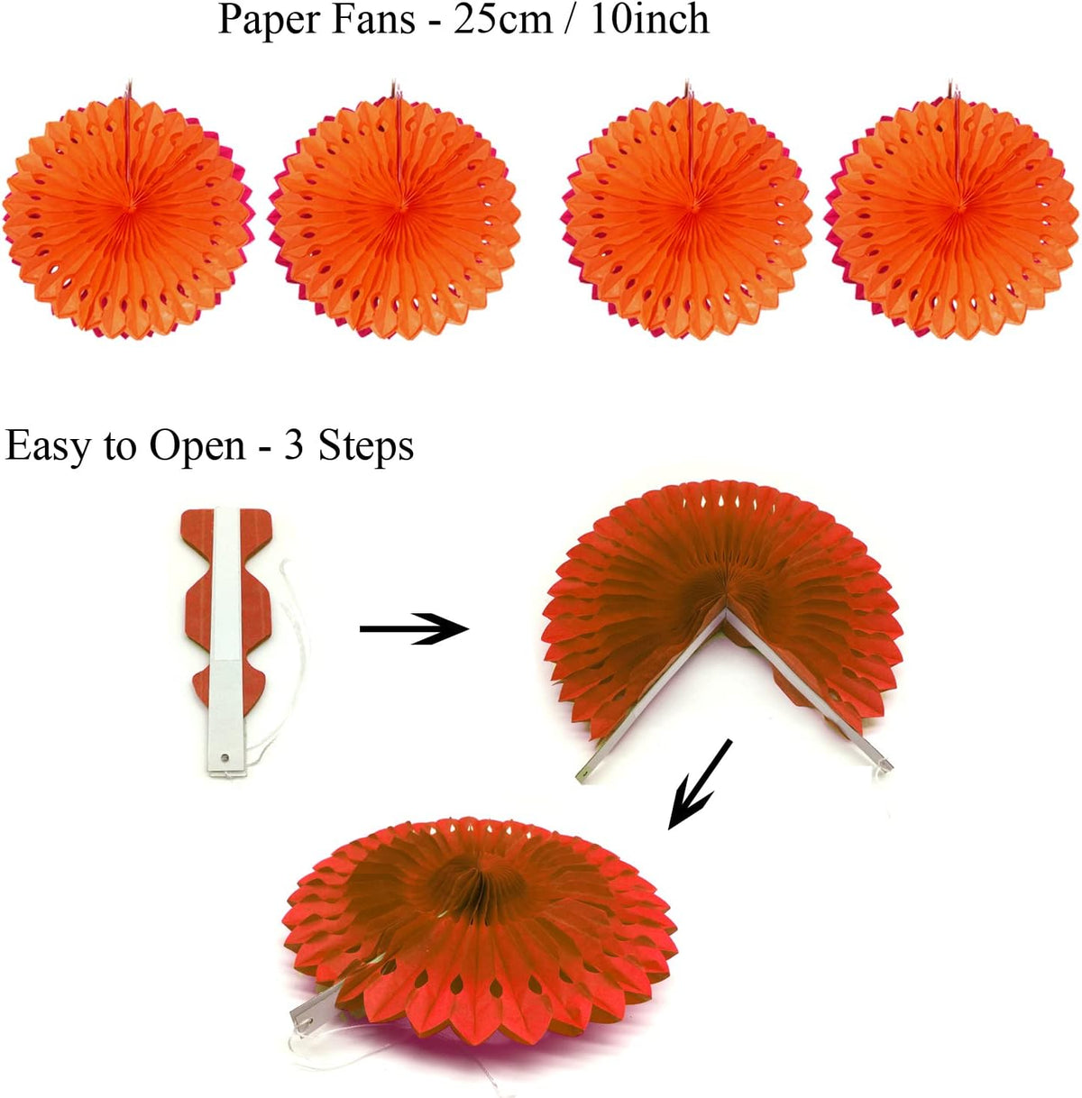 ZERODECO Party Decoration, 21 Pcs Orange Hanging Paper Fans Pom Poms Flowers, Garlands String Polka