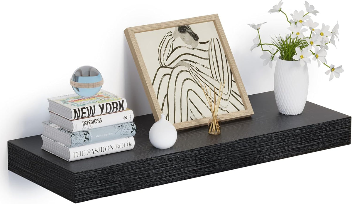 Heimlove 24 x 12 Inch Deep Floating Shelves Wall Mounted with Invisible Brackets,Storage Hanging