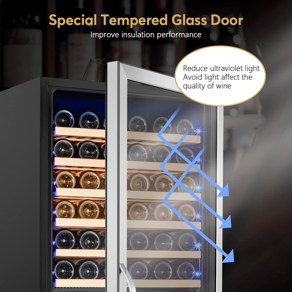 24 Inch Wine Cooler Fridge Dual Zone, Professional Large Capacity High Wine Refrigerator with