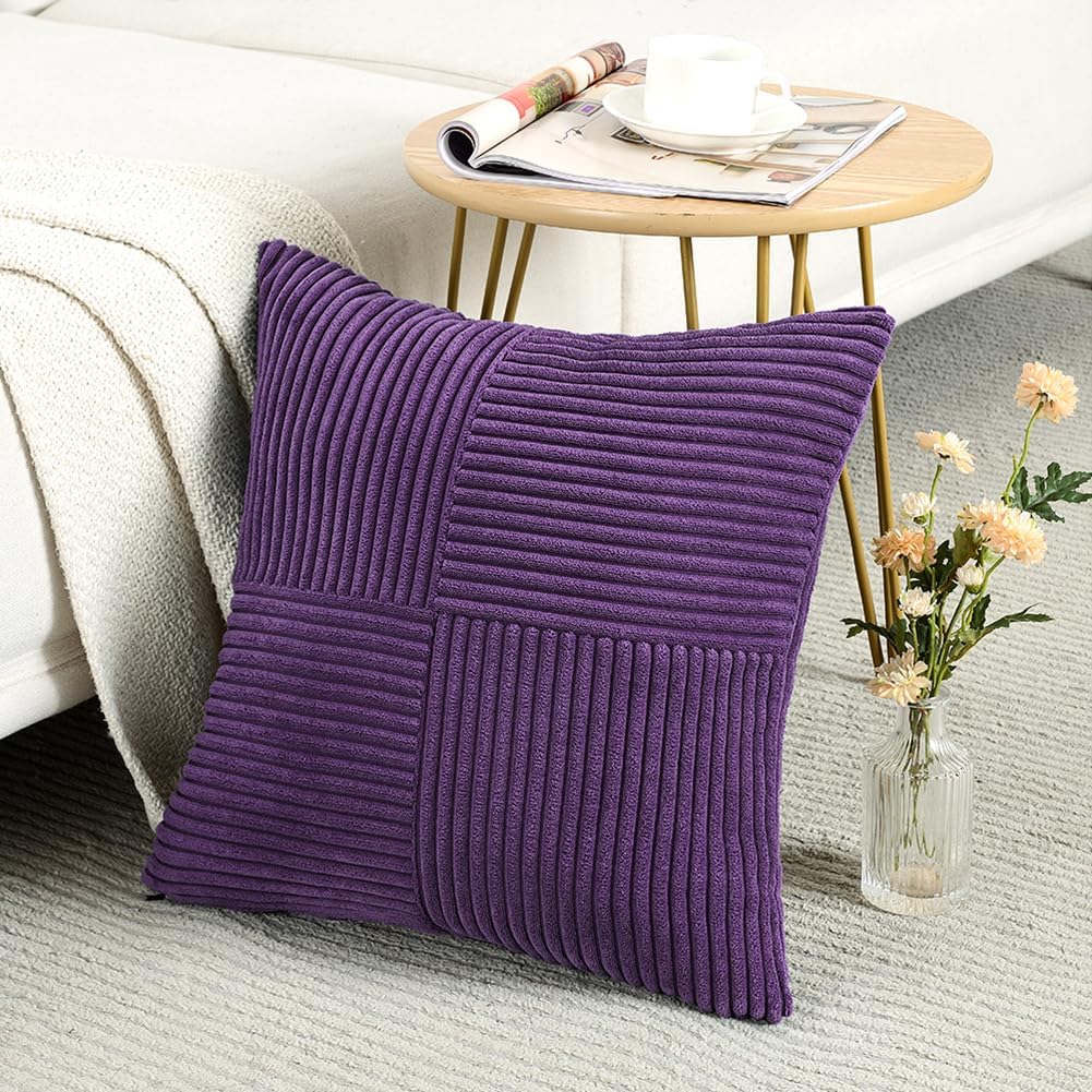 Fancy Homi 2 Packs Purple Decorative Throw Pillow Covers 18x18 Inch for Living Room Couch Bed, Boho