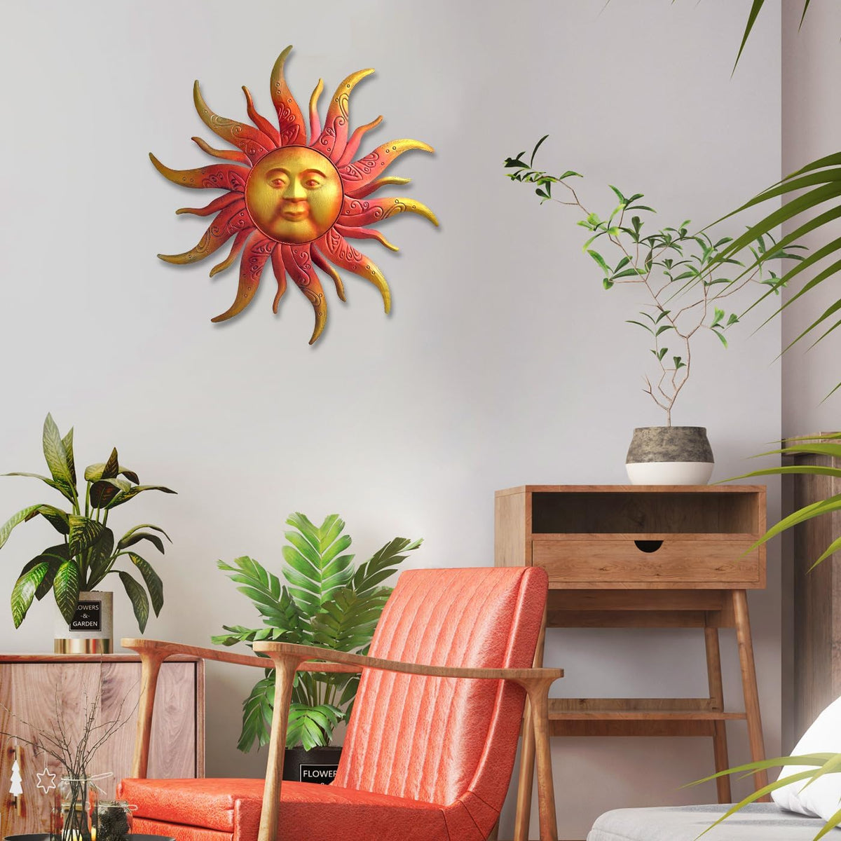 Large Metal Sun Wall Art Decor - 23.6 Inches Rustic Retro Hanging Decoration for Indoor Outdoor