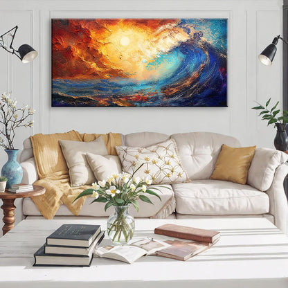 LASMOND Abstract Ocean Wall Art for Living Room Beautiful Blue Sea Wave Seawater Colorful Sky