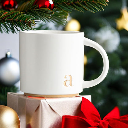 COLLECTIVE HOME - Monogram Ceramic Mugs, 15 oz Golden Initial Coffee Cups, Elegant Alphabet Tea
