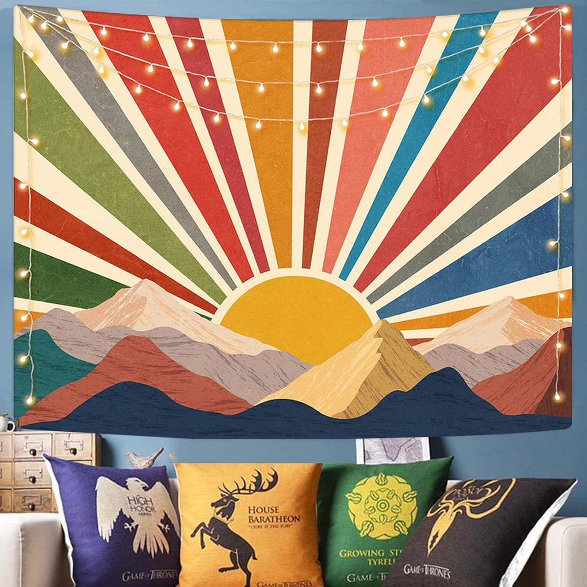 Aipon Sun Tapestry Boho Mountain Abstract Wall Hanging Tapestries Small Sunrise Sunset Western