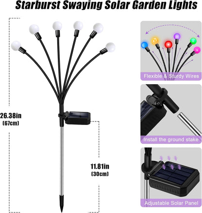 Solar Garden Lights Outdoor, 24 LEDs Solar Firefly Light, Multicolor Changing RGB Swaying Lights