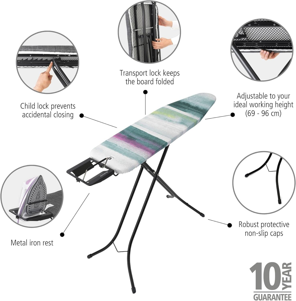 Brabantia Size A Compact Small Ironing Board (43x12 in) 7 Height Options, Adjustable Steam Iron