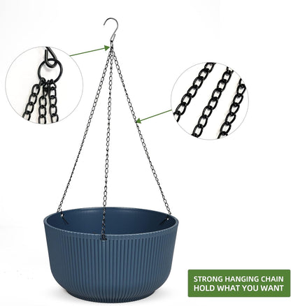 Dexceder 11.2 Inch Self Watering Hanging Planters Indoor Outdoor, Thickened Hanging Basket Flower