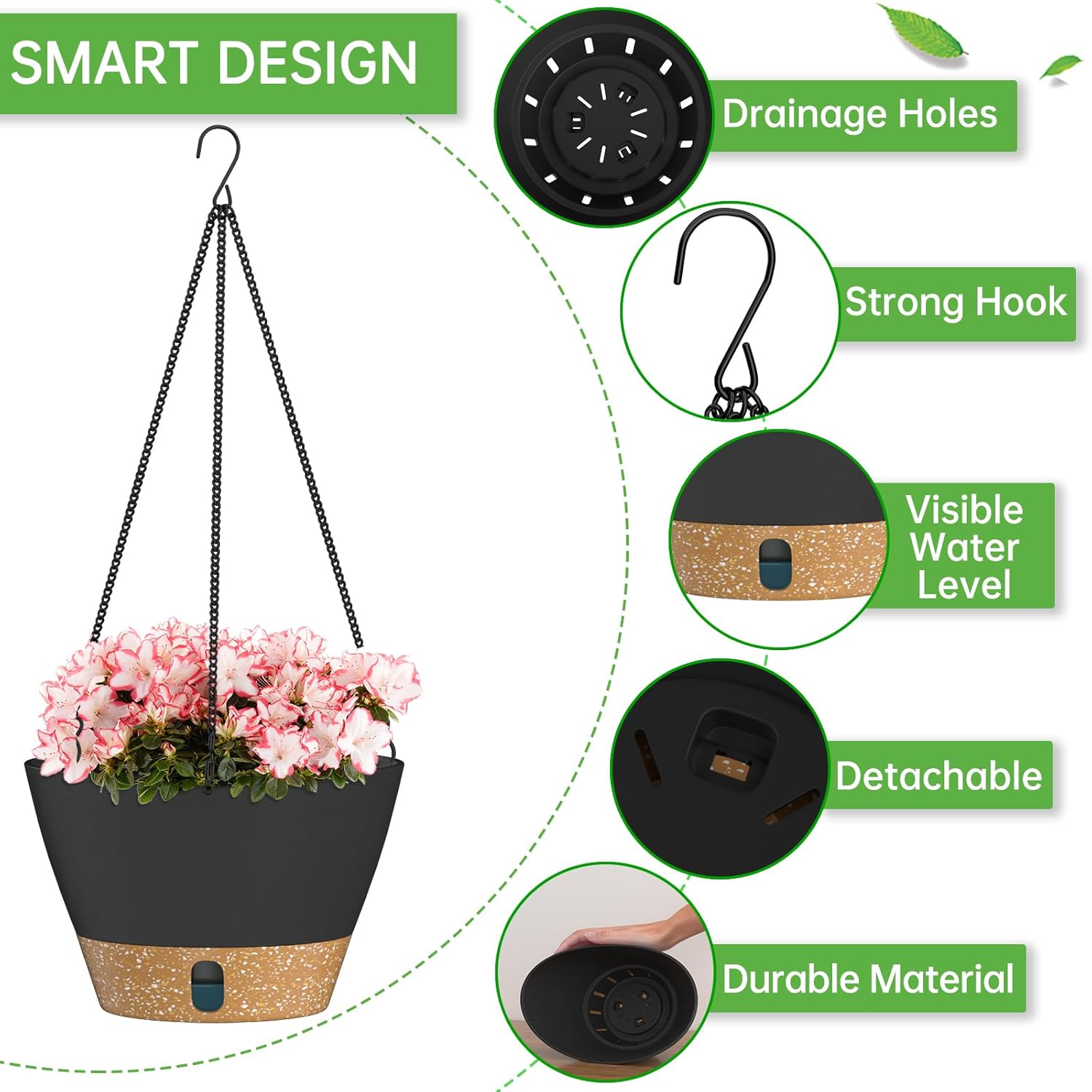 ZMTECH 8 Inch Hanging Planters for Indoor Plants, Hanging Baskets for Plants Outdoor with Visible
