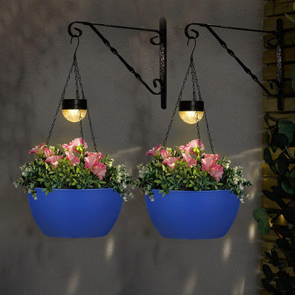 2 Packs Solar Hanging Basket Planters for Plants Outdoor, Self Watering Blue Flower Plants Pots