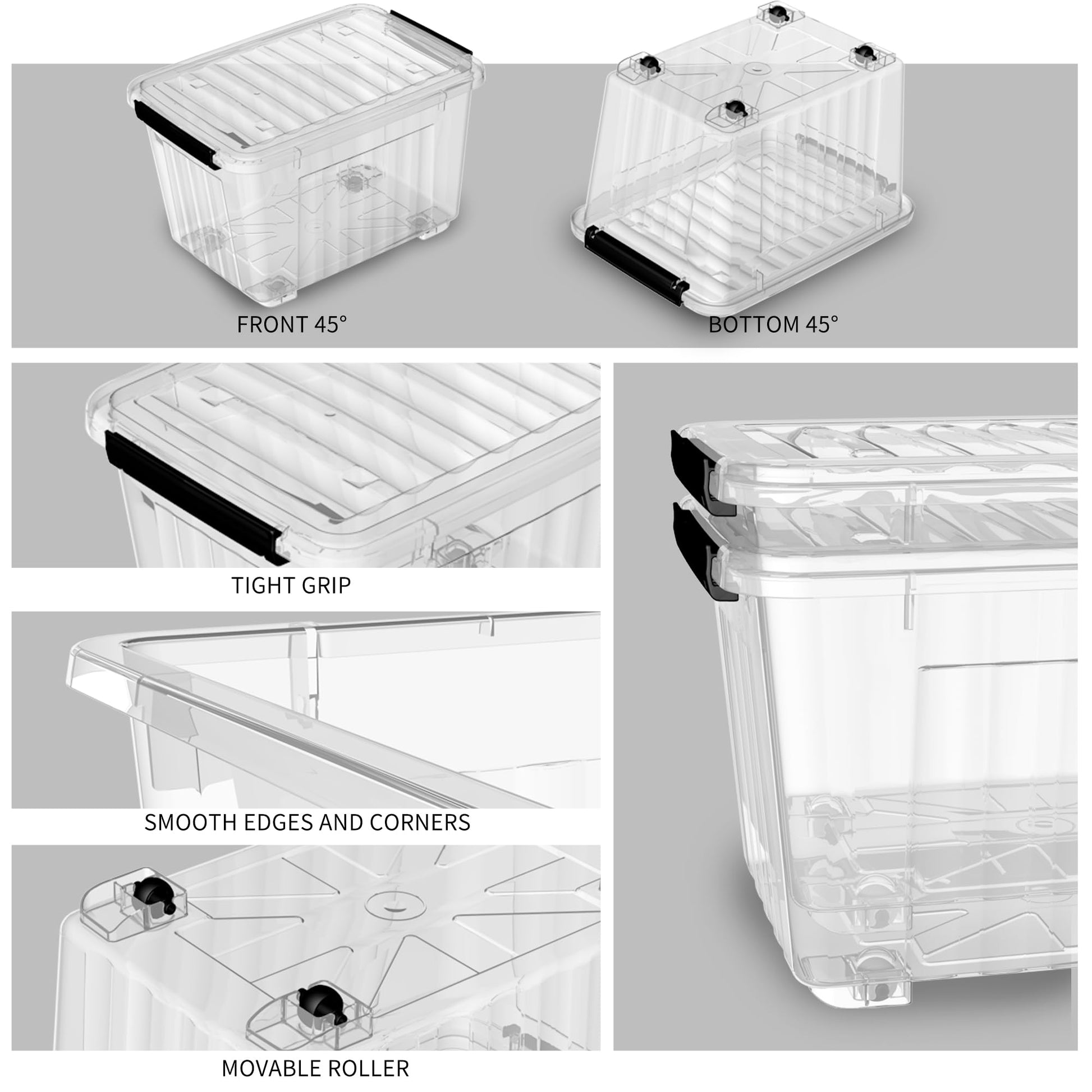 Cetomo 60Qt*6 Plastic Storage Bins, Storage Box, 6 Pack, Organizing Container with Wheels, Durable