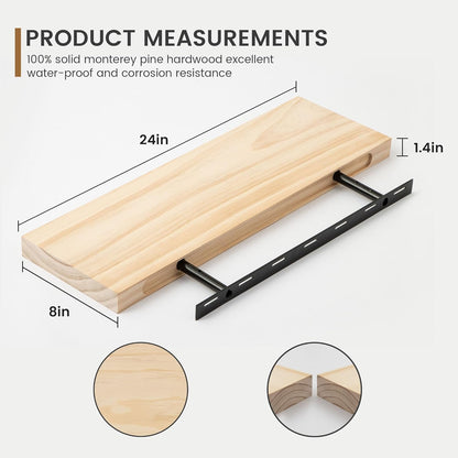 Fun Memories Farmhouse Floating Shelves - 8 Inch Deep Rustic Wood Wall Shelf - Premium Solid Pine