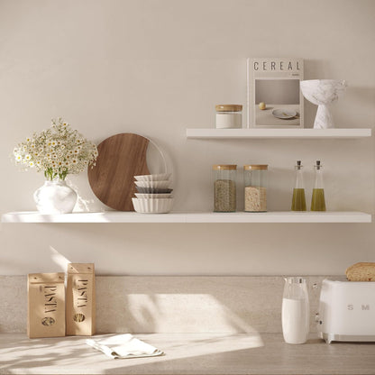 Wall Shelf Set of 2, White Floating Shelves 24 in W x 10 in D x 1 in H, Wooden Floating Wall Shelf