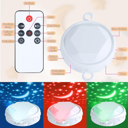 Baby Crib Mobile with Music and Lights, Mobile for Crib with Remote Control, Rotation, Starlight