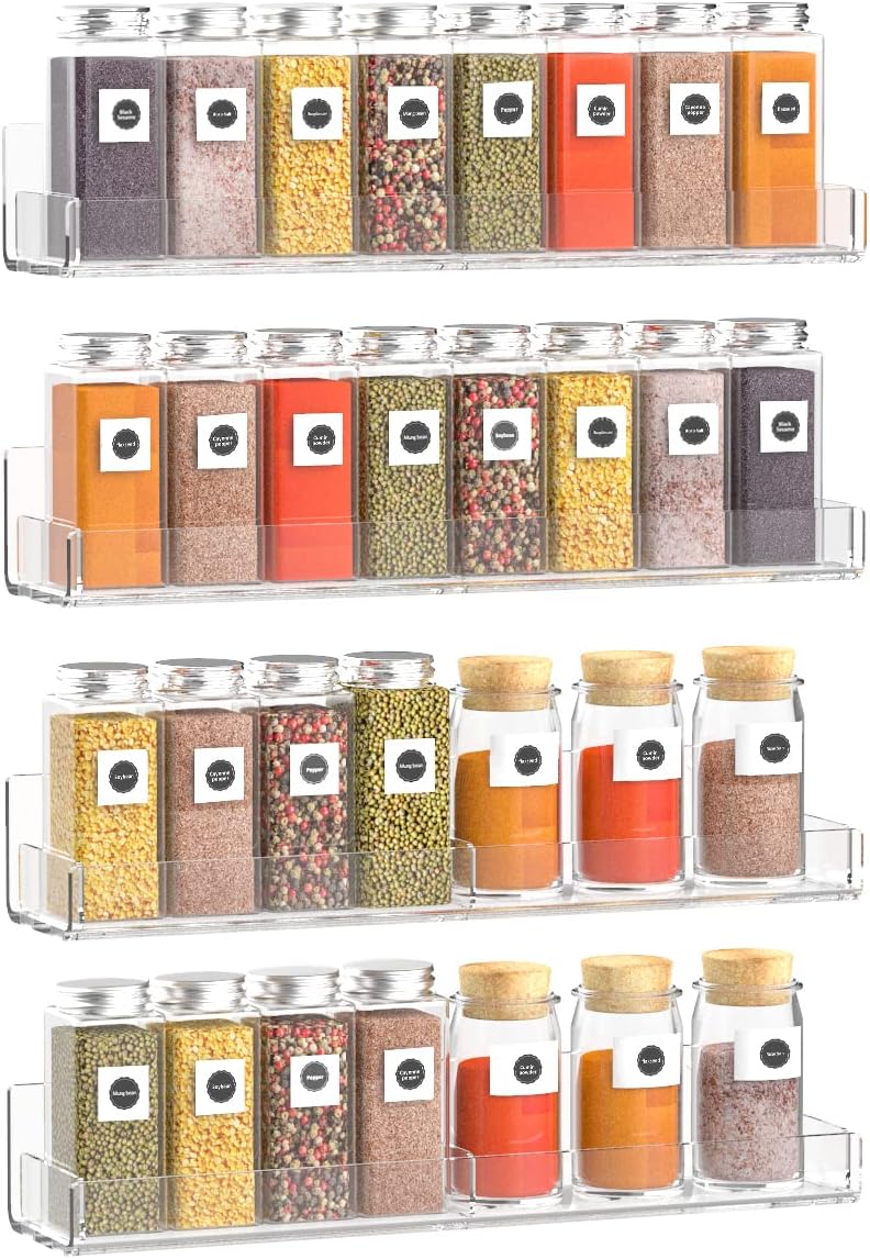 Acrylic Wall Spice Rack Organizer, Seasoning Rack Shelf Organizer, Clear Wall Mounted Spice Rack
