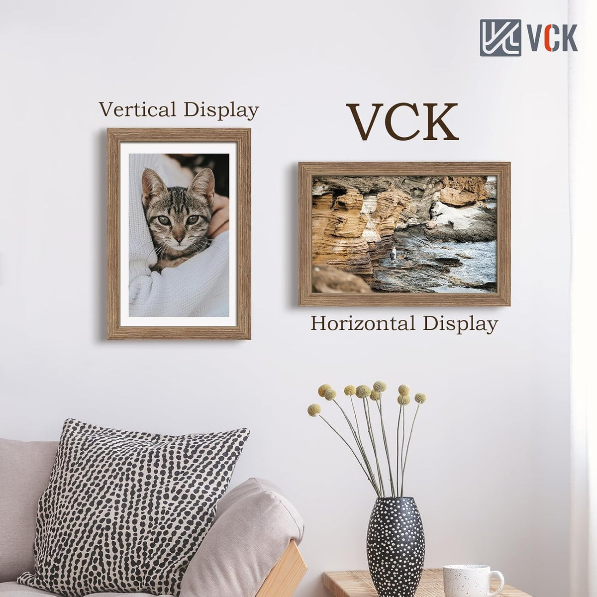 VCK 11x17 Picture Frame Set of 3 - Brown Walnut, Natural Textured Solid Wood Picture Poster Frame