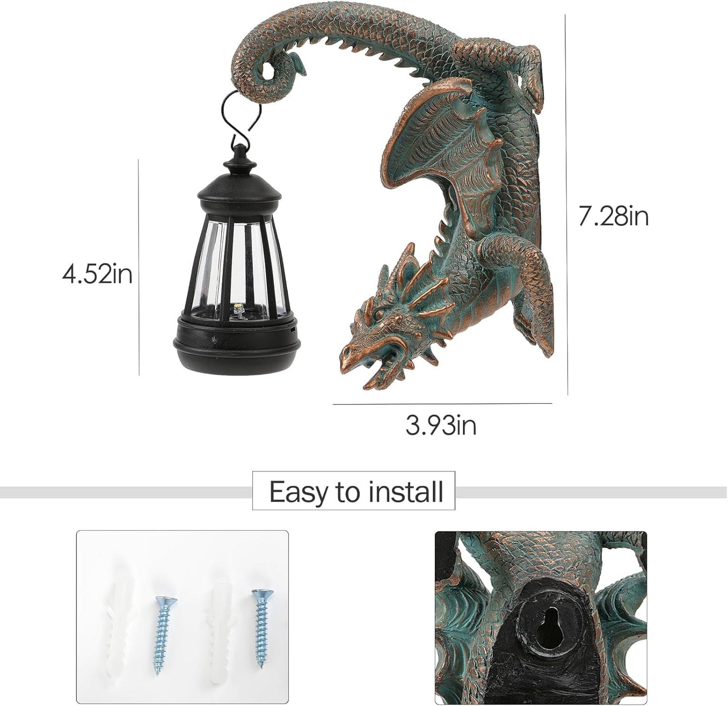Solar Dragon Tree Hugger Statue Wall Decor - Gothic Garden Statue with Solar Lantern, Outdoor&Yard