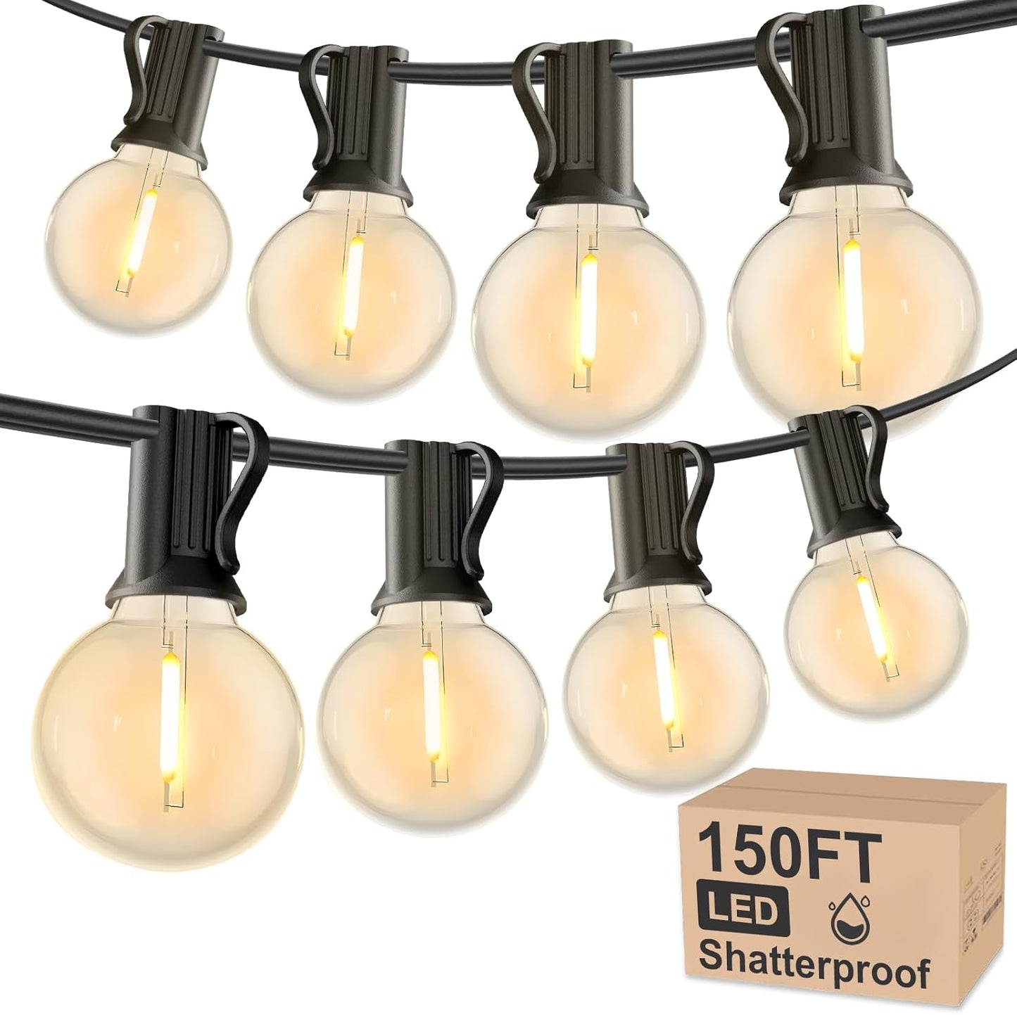 RTTY Outdoor String Lights 150 FT Globe LED Patio Lights with G40 Plastic Bulbs,Waterproof