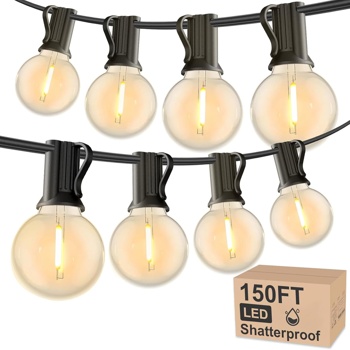 RTTY Outdoor String Lights 150 FT Globe LED Patio Lights with G40 Plastic Bulbs,Waterproof