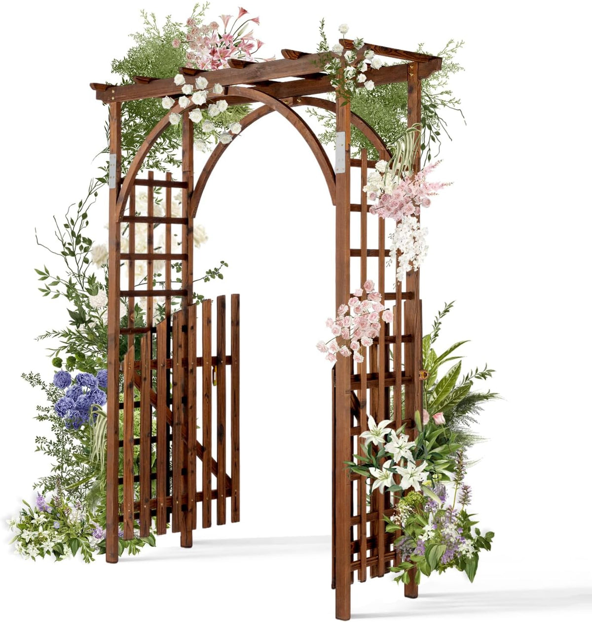 VINGLI 85in Wooden Arbor, Wedding Arch for Ceremony, Wood Trellis for Plant Climbing, Christmas