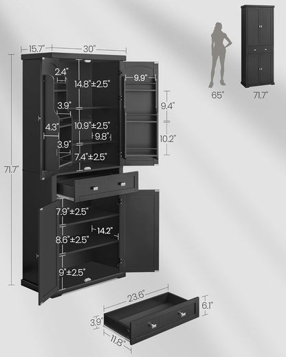 VASAGLE Pantry Cabinet, 71.7-Inch High Freestanding Tall Cupboard Storage Cabinet with a Drawer, 2