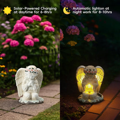 Solar Angel Prayer Statue, Memory Guardian Garden Decor with Warm Light - Religious Outdoor Decor