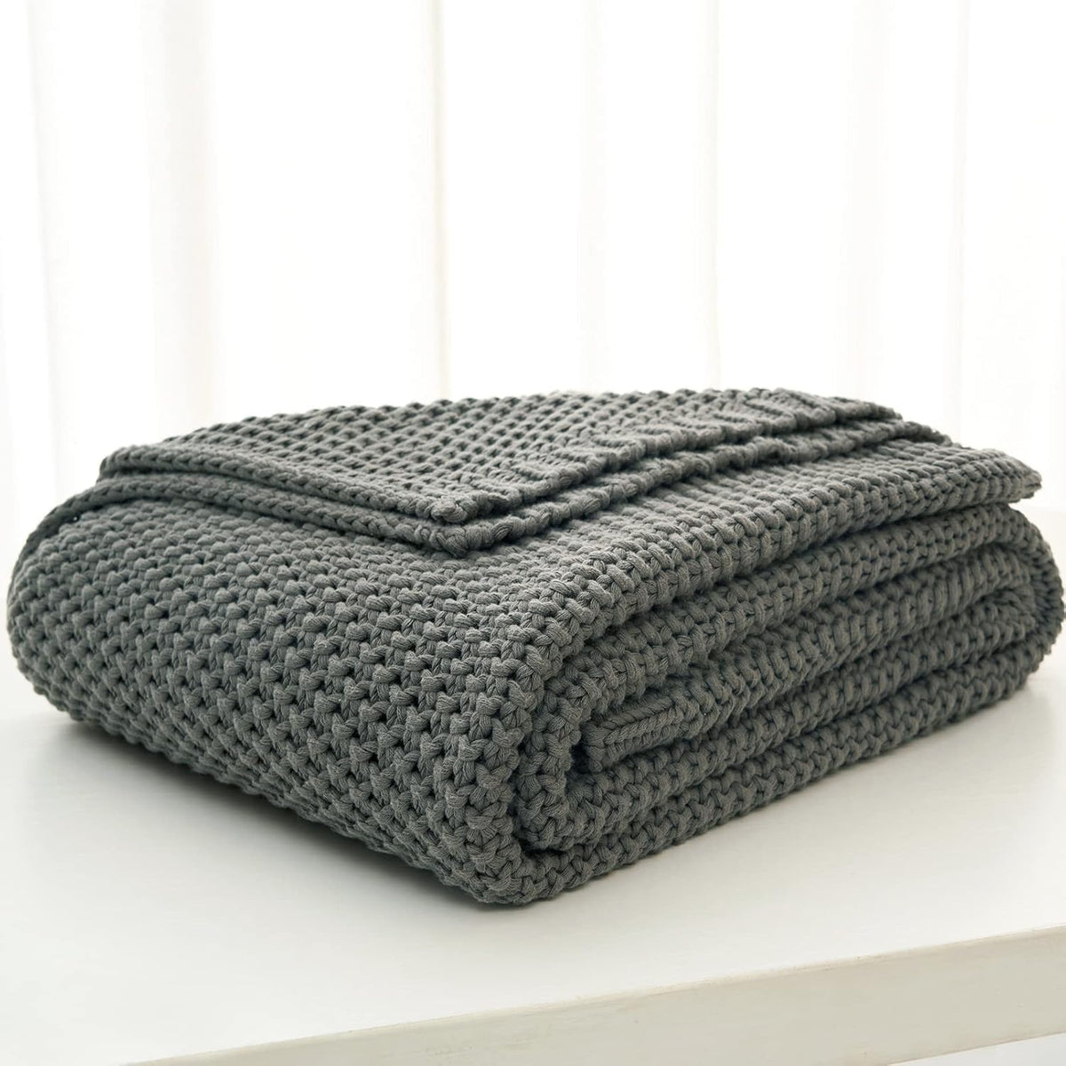 Longhui bedding Chunky Cable Knit Throw Blanket Lightweight Grey 100% Organic Cotton Blanket for