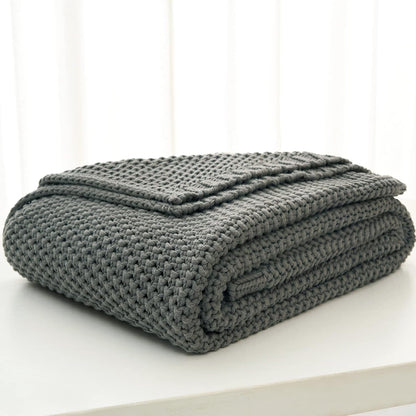 Longhui bedding Chunky Cable Knit Throw Blanket Lightweight Grey 100% Organic Cotton Blanket for
