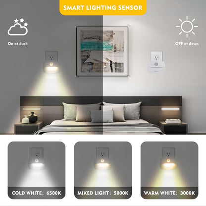 Sossi Motion Sensor Night Light Plug in 4 Pack,10-60Lm Stepless Dimming,3 Light Modes with Memory