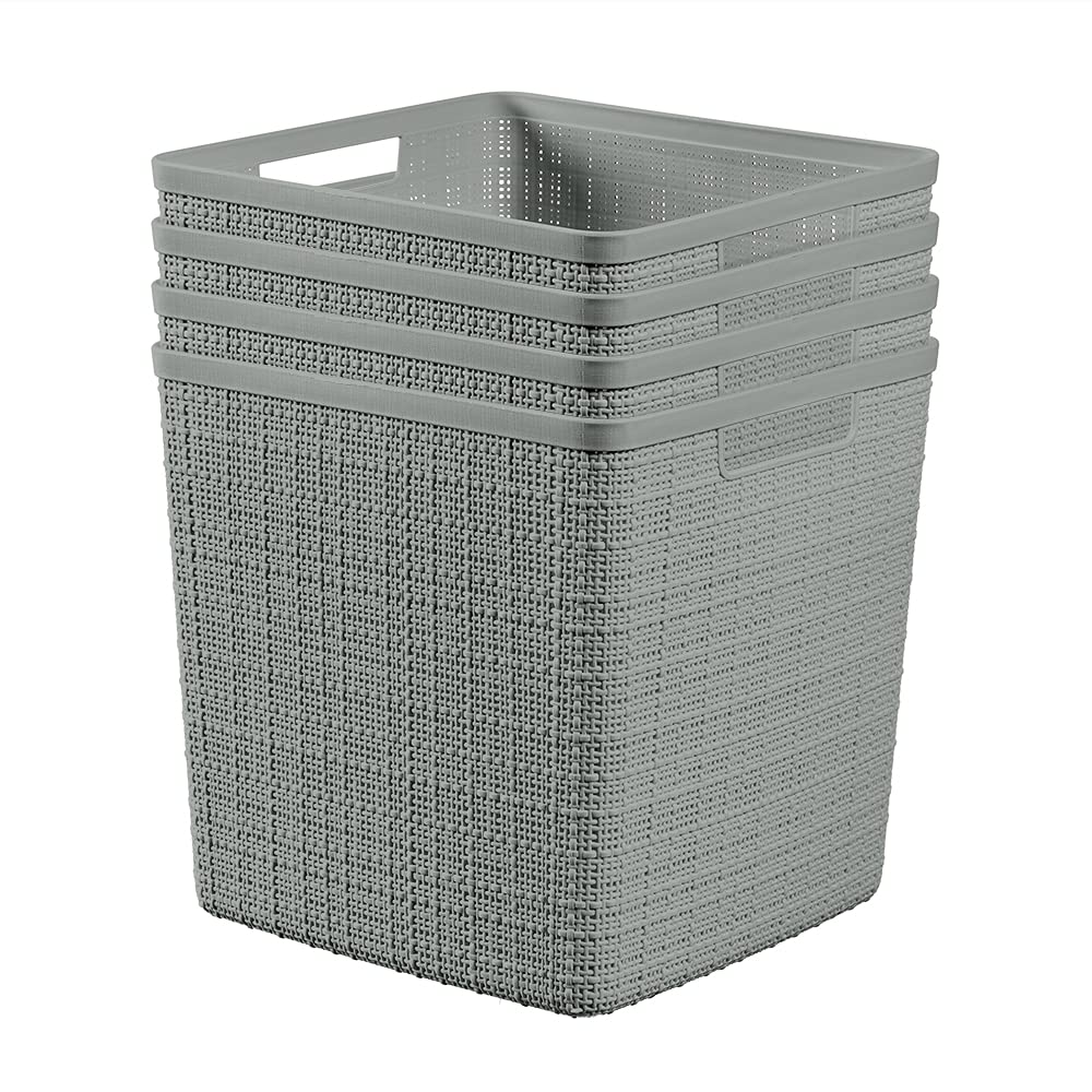 Curver Set of 4 Large Cube 17L Jute Decorative Plastic Organization and Storage Baskets - Perfect