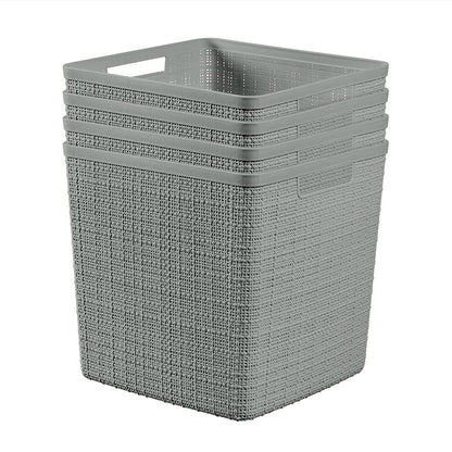 Curver Set of 4 Large Cube 17L Jute Decorative Plastic Organization and Storage Baskets - Perfect