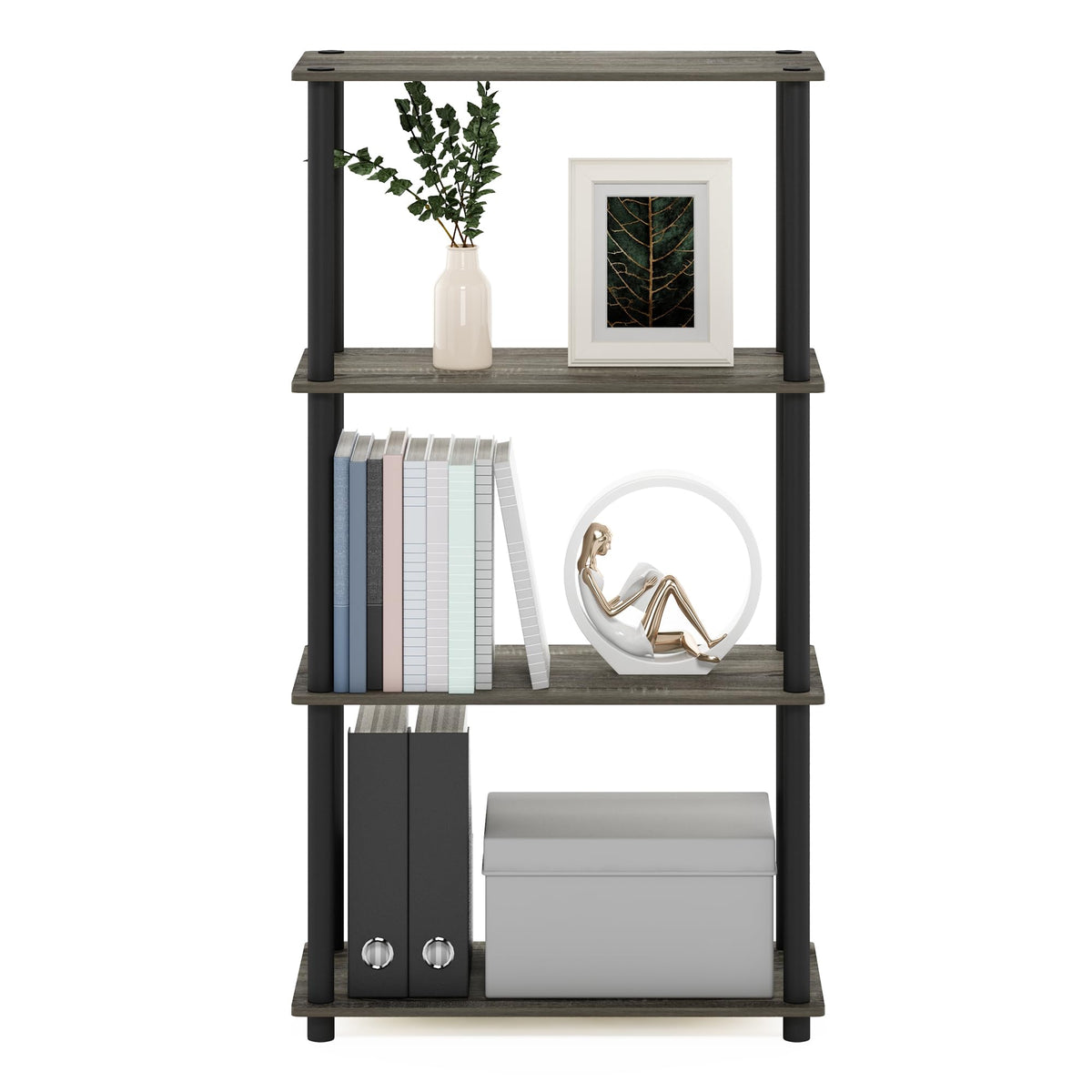 Furinno Turn-N-Tube Storage Shelves, 4-Tier Book Shelf, Corner Shelf, Toolless Open Shelves, for