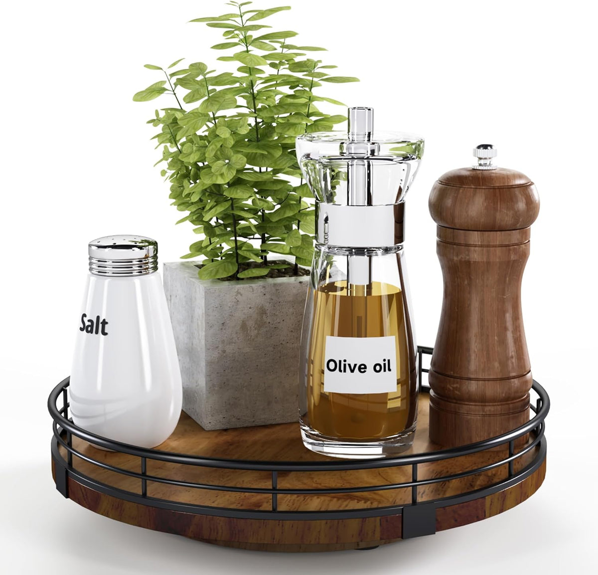 Farmhouse Oak 9" Lazy Susan Turntable Organizer for Cabinet, Round Wooden Lazy Susan Organization