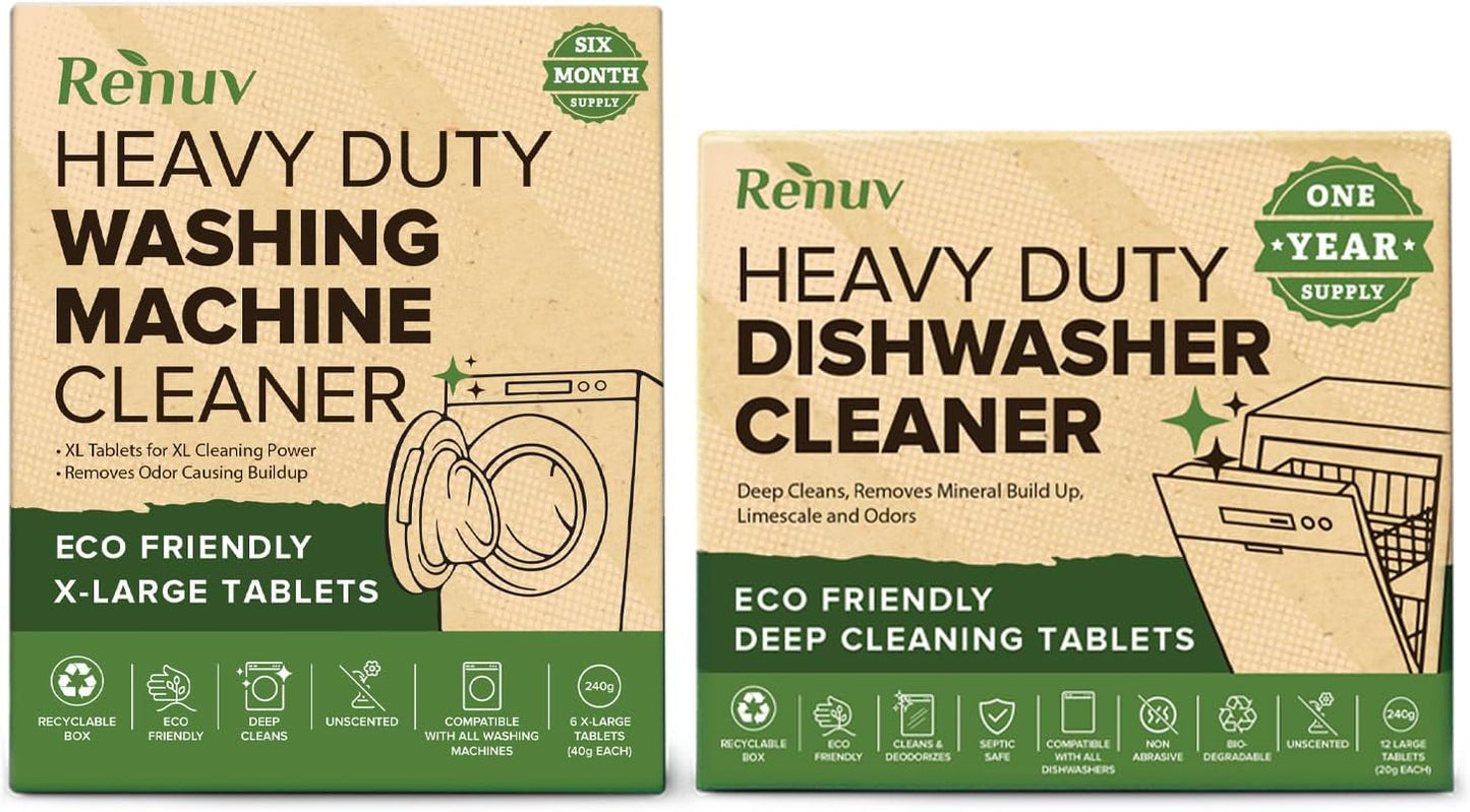 Dishwasher Cleaner + Washing Machine Cleaner Bundle - Heavy Duty Appliance Deep Cleaning, Descaling