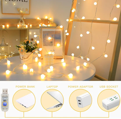 Globe String Lights 65.6 Ft. 120LEDs 8 Modes with Remote,USB Fairy Lights Plug in,Waterproof LED