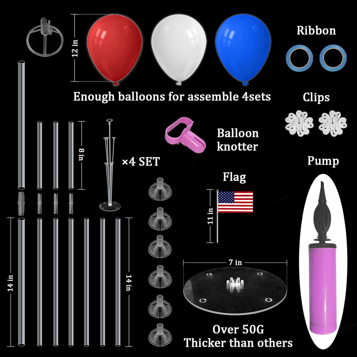 Red White and Blue Balloon Stand Centerpiece Table Decorations for 4th of July Father's Day