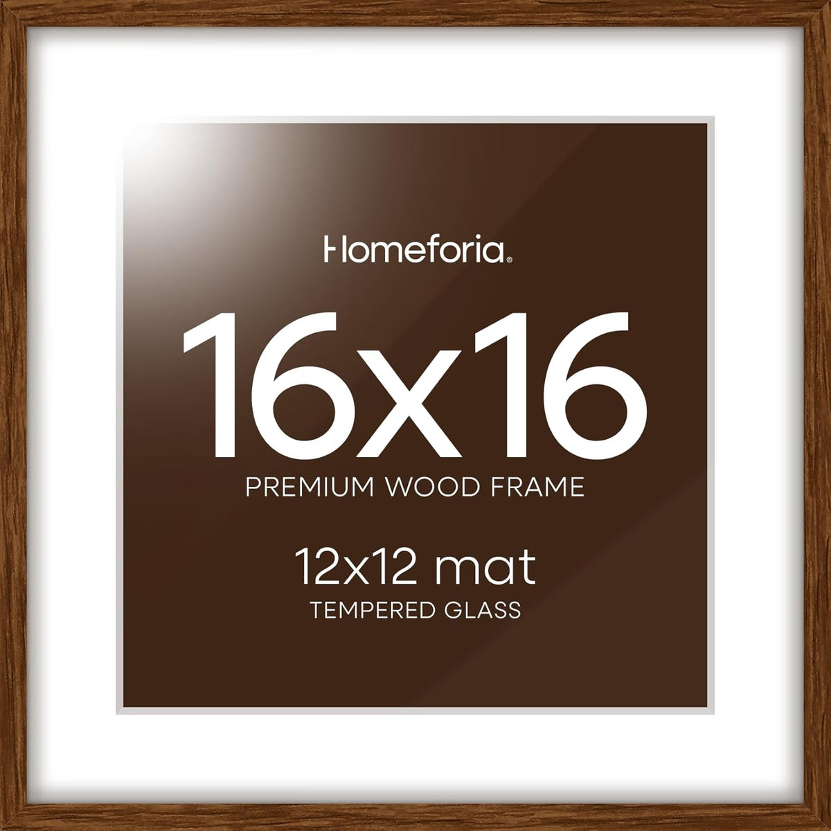 Homeforia 16x16 Brown Picture Frame, High End Dark Oak 16 x 16 Square Wood Frame with Mat 12 x 12