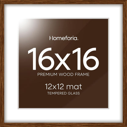 Homeforia 16x16 Brown Picture Frame, High End Dark Oak 16 x 16 Square Wood Frame with Mat 12 x 12