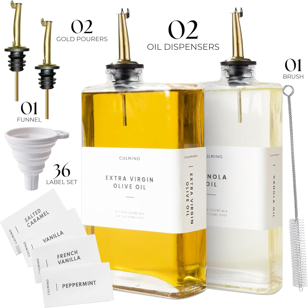 Premium Glass Olive Oil Dispenser Bottle 350ml | Cooking Oil and Vinegar Dispenser Set of 2 | Oil