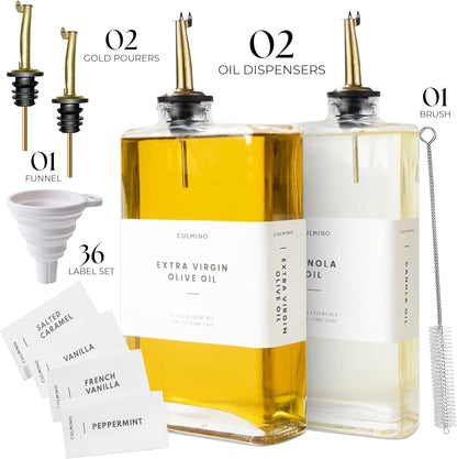 Premium Glass Olive Oil Dispenser Bottle 350ml | Cooking Oil and Vinegar Dispenser Set of 2 | Oil