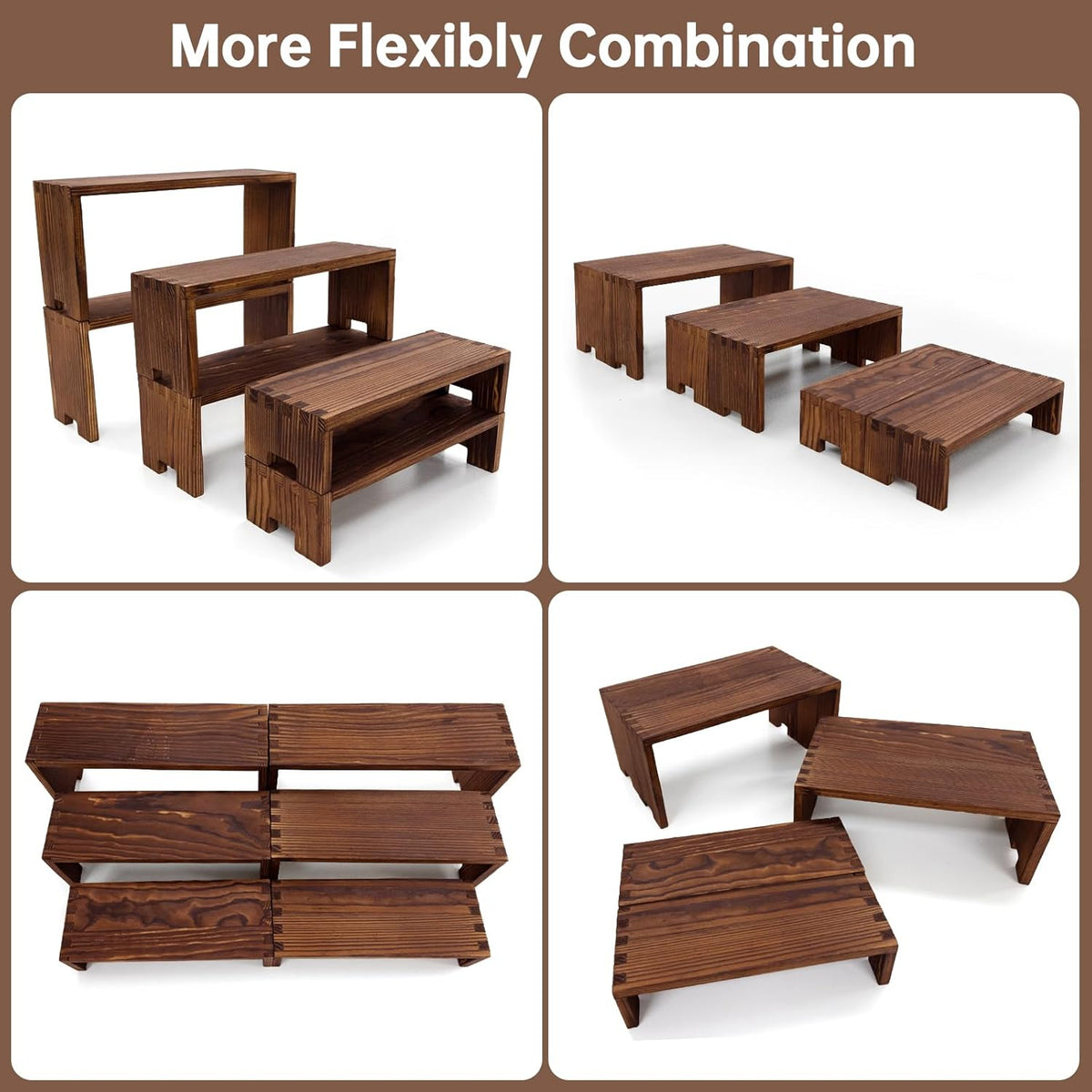 Display Wood Risers Wooden Stand 3 Tier 4 Set 12 Pieces Tiered Desert Wooden Stands Decorative