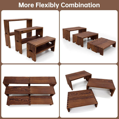 Display Wood Risers Wooden Stand 3 Tier 4 Set 12 Pieces Tiered Desert Wooden Stands Decorative