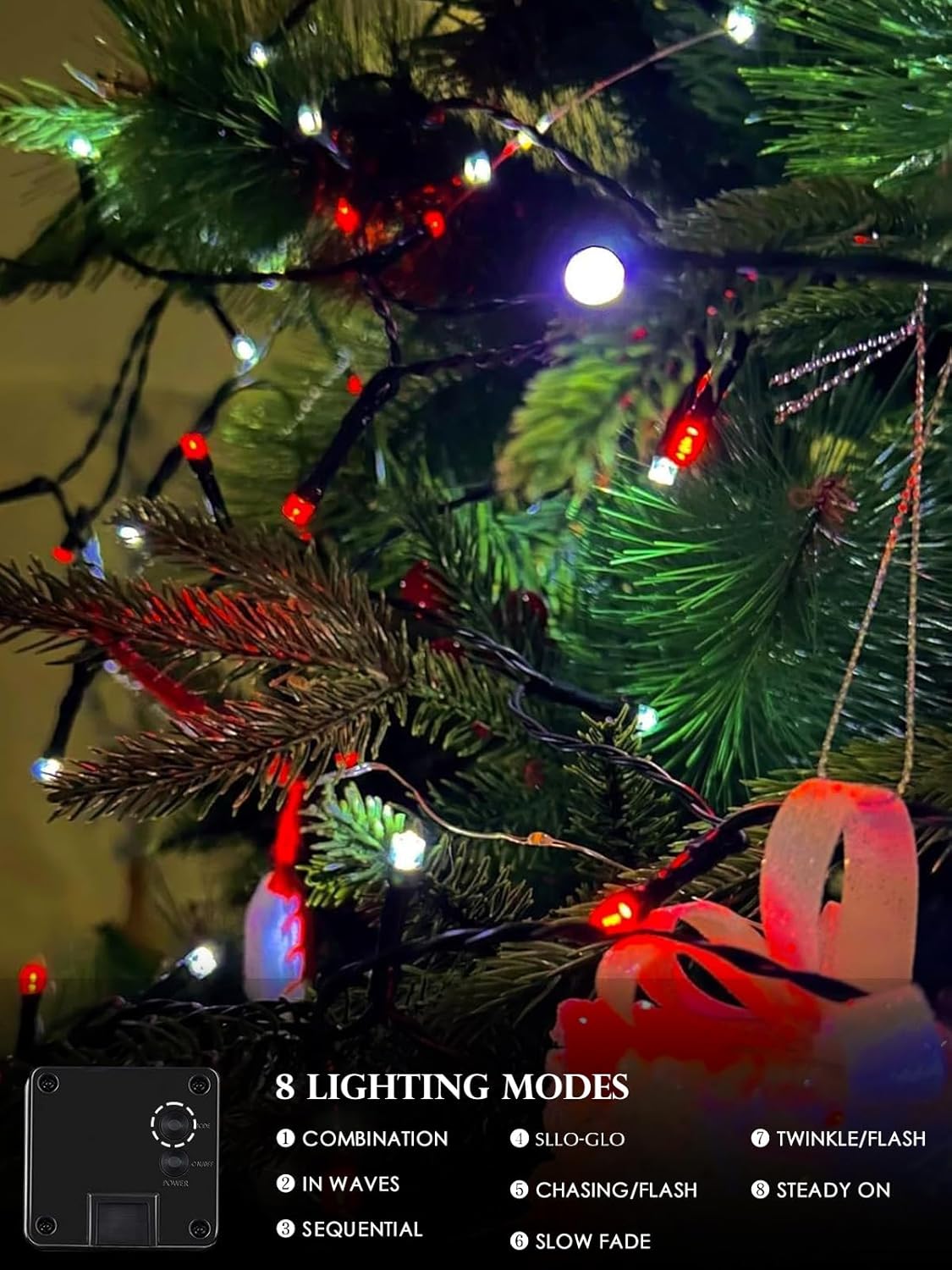 4-pack Red and White Solar Christmas Lights Outdoor Waterproof, 400LED 132FT Solar Powered LED