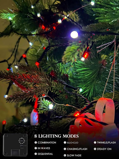 4-pack Red and White Solar Christmas Lights Outdoor Waterproof, 400LED 132FT Solar Powered LED